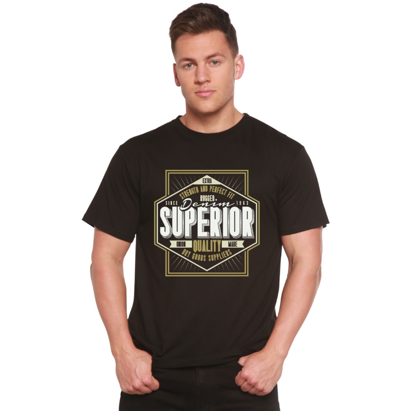 Superior Quality Men’s Bamboo Viscose/Organic Cotton Short Sleeve Graphic T-Shirt Medium Black