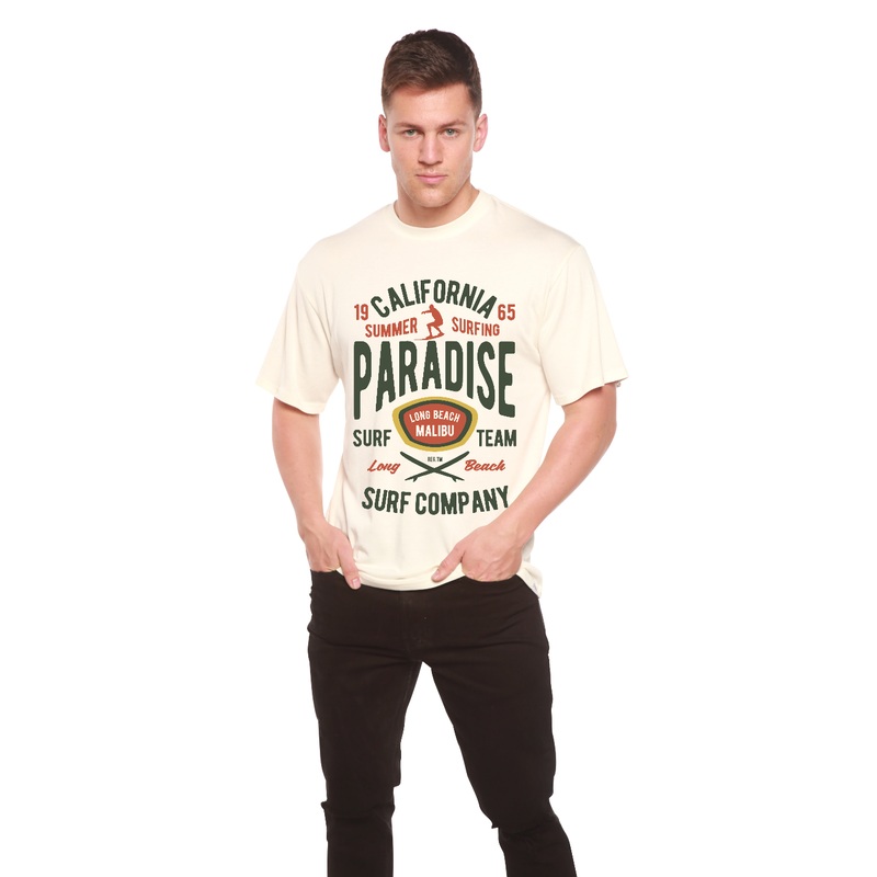 California Summer Surfing Men’s Bamboo Viscose/Organic Cotton Short Sleeve Graphic T-Shirt Medium Black