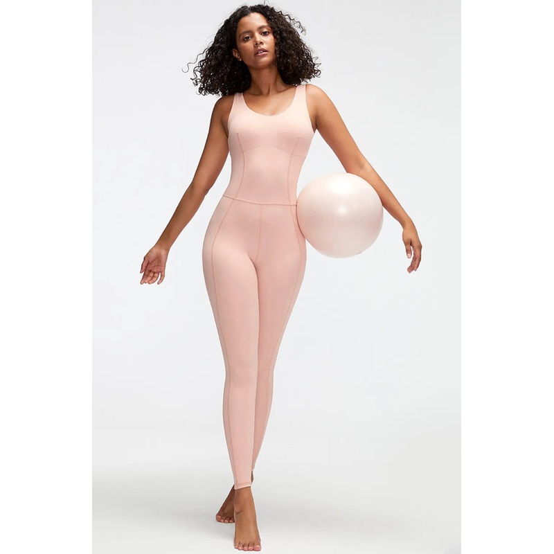 Crisscross Wide Strap Active Jumpsuit Blush Pink S