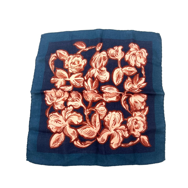 MENS Navy Blue, Dark Blue, Light and Dark Red Floral Pocket Square