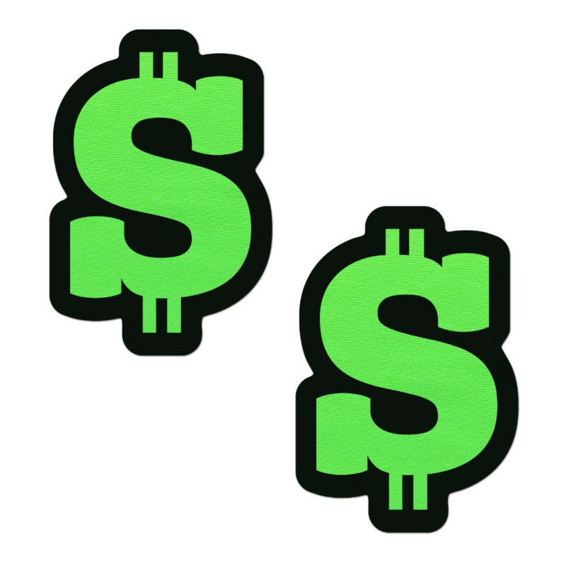 Money: Neon Green Dollar Sign Nipple Pasties by Pastease Green