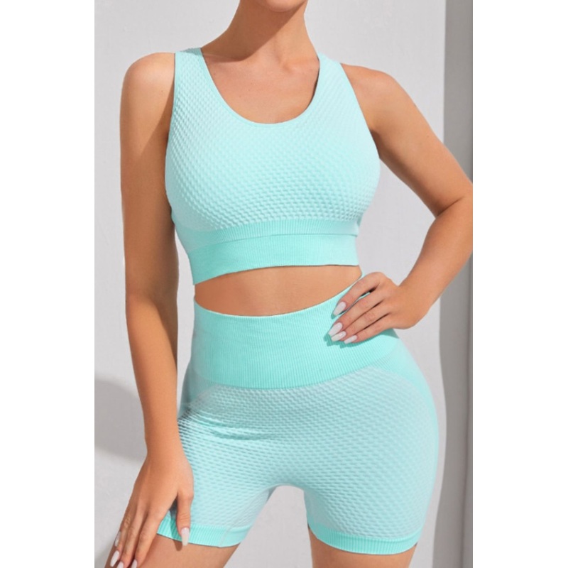 Round Neck Sports Bra and Shorts Set Aqua S