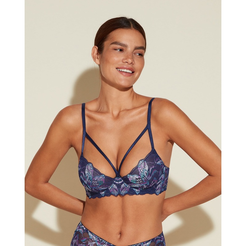Strappy Underwire Demi Cup Bra Navy/Rani Pink 32B