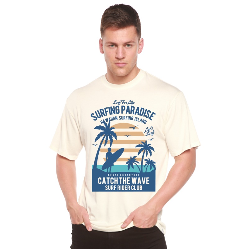 Surfing Paradis Spun Bamboo Men’s Bamboo Viscose/Organic Cotton Short Sleeve Graphic T-Shirt Medium Black