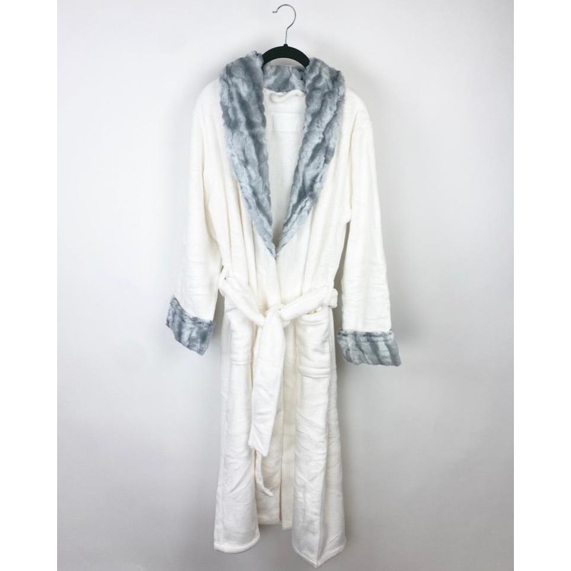 White and Grey Plush Robe – Small