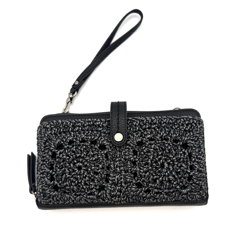 Black Crochet And Leather Crossbody / Wristlet