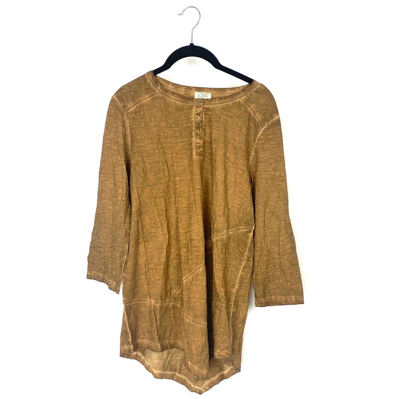 Brown Button Up Quarter Sleeve – Small