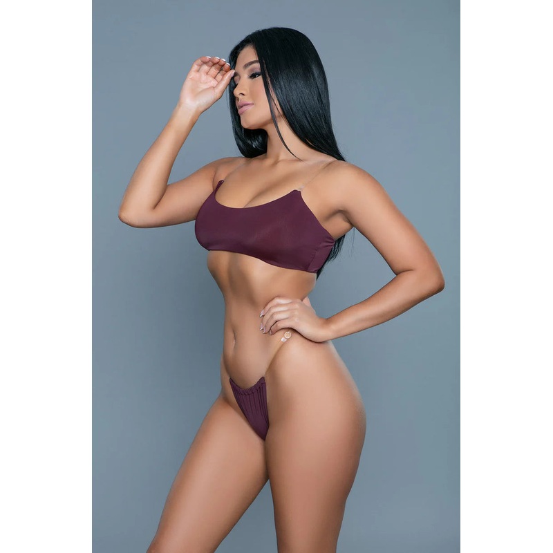 Isobel Clear Straps Designer Swimsuit Maroon S