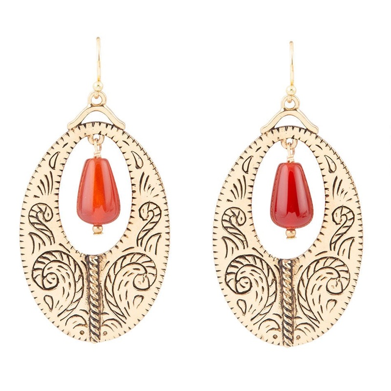 Rustic Orange Carnelian Golden Drop Earrings