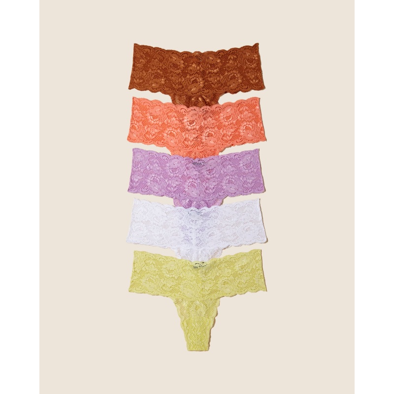Comfie Thong 5 Pack Dark Copper Coral Breeze Icy Violet Mignonette White S/M