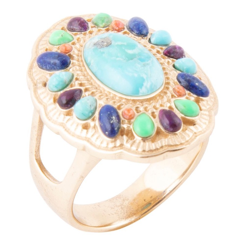 Concho Colorful Golden Statement Ring 7