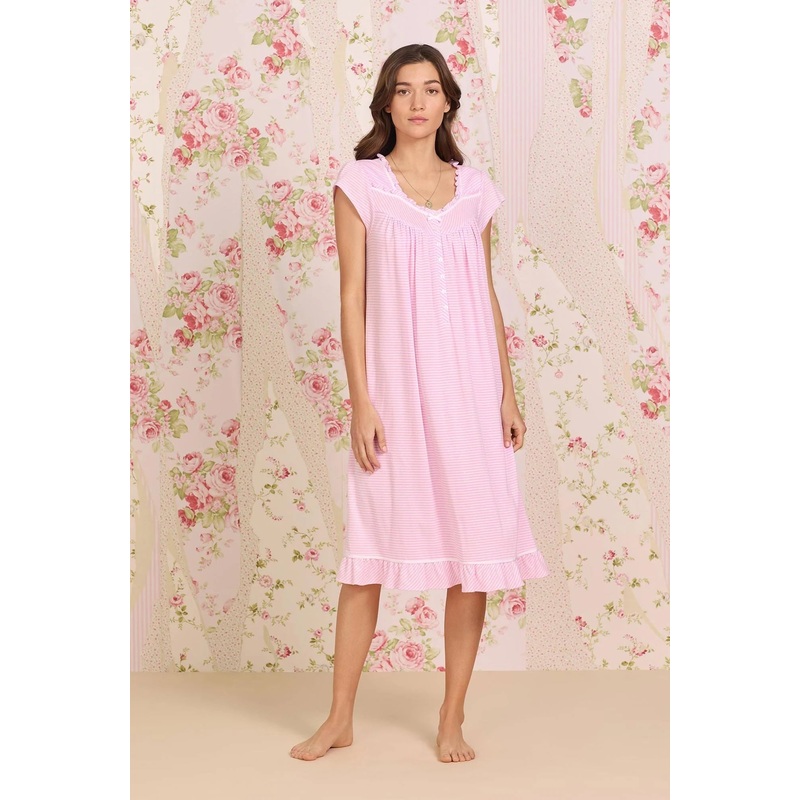 Eileen West Knit Waltz Nightgown Small Rose Stripe