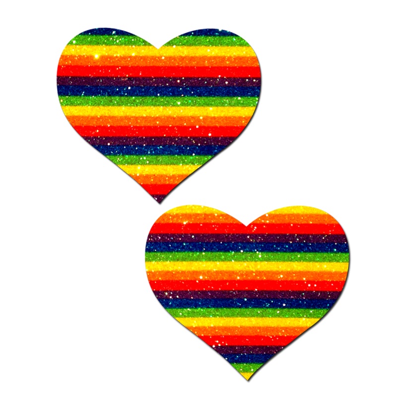 Love: Glittering Double Rainbow Heart Nipple Pasties by Pastease Rainbow