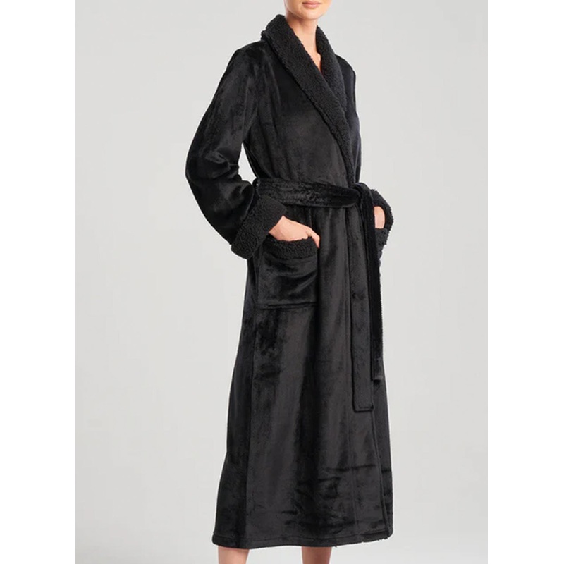 Plush Sherpa Black Long Robe Black XS