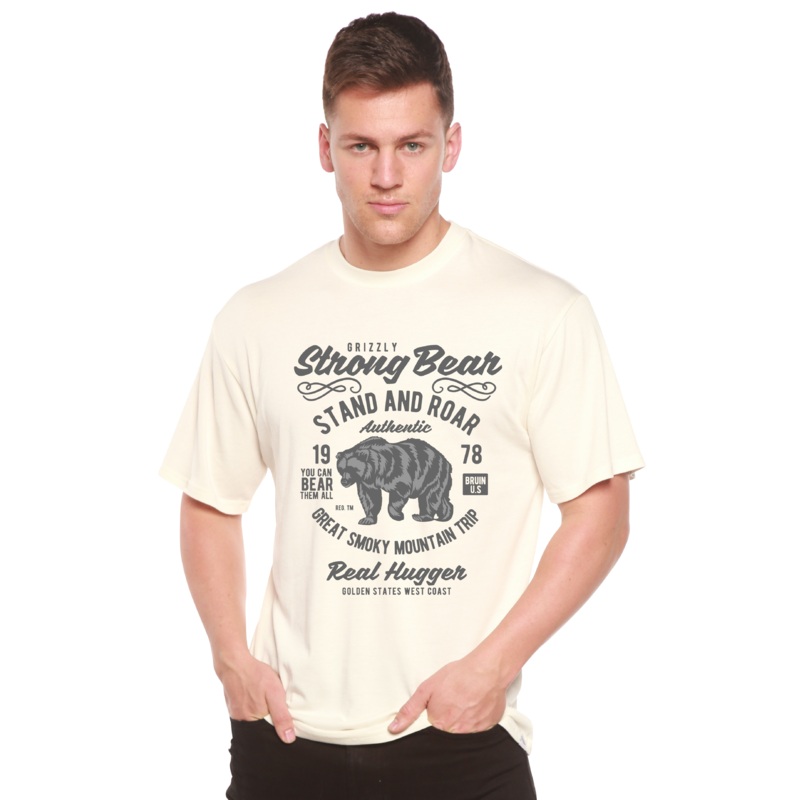 Strong Bear Spun Bamboo Men’s Bamboo Viscose/Organic Cotton Short Sleeve Graphic T-Shirt Medium Black