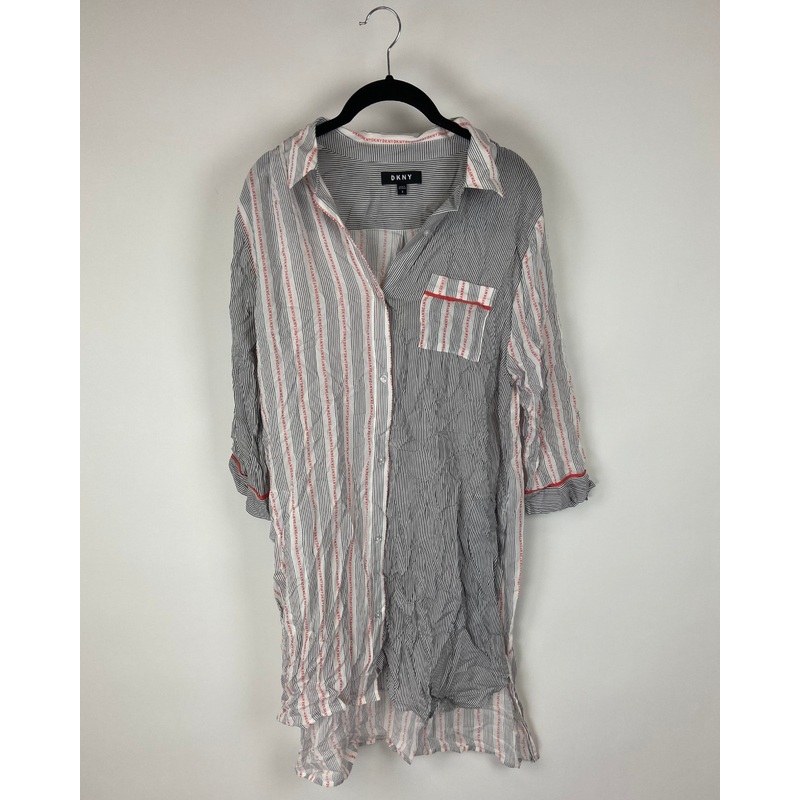 Black And White Striped Button Up Nightgown – Small