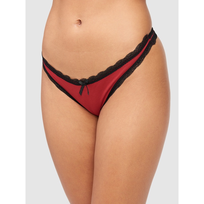 Cora Cotton & Lace Thong Red Dahlia/Black S