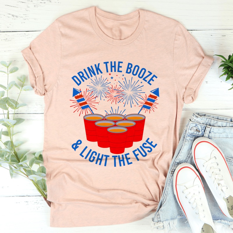 Drink The Booze & Light The Fuse Tee Heather Prism Peach S
