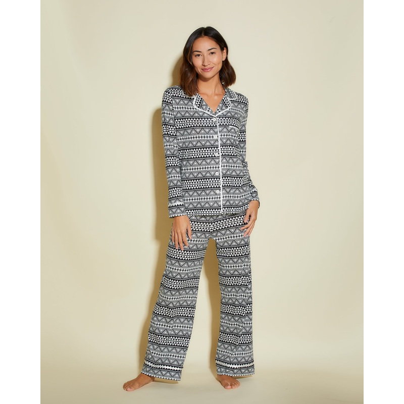 Pigiama Petite Con Top A Maniche Lunghe E Pantaloni Geo Black/White PS