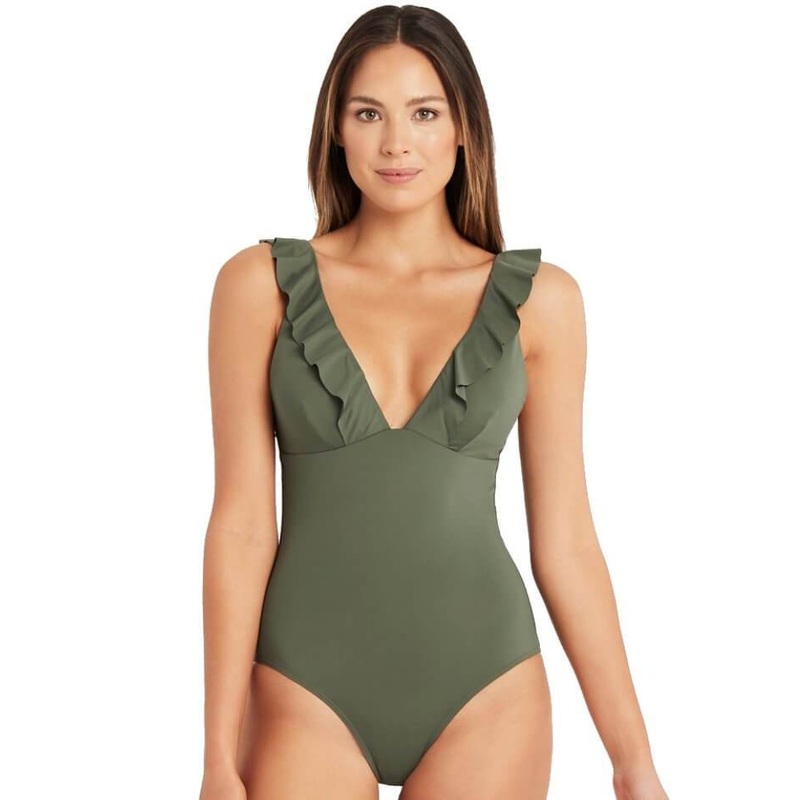 Sea Level Eco Essentials Frill One Piece Swimsuit – Khaki 4