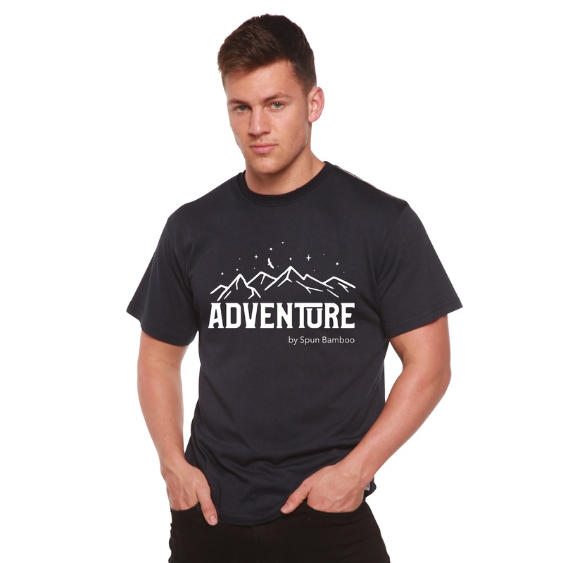 Adventure Printed Men’s Bamboo Viscose/Organic Cotton Short Sleeve T-Shirt Medium Black