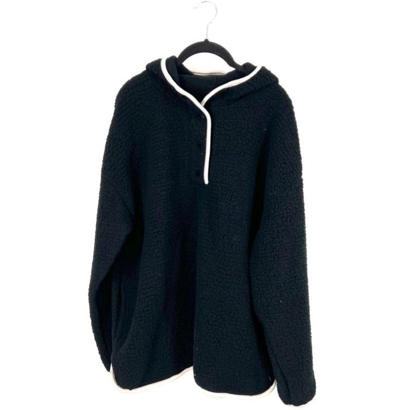 Black Plush Button-Up Pullover – Size 6/8 Small
