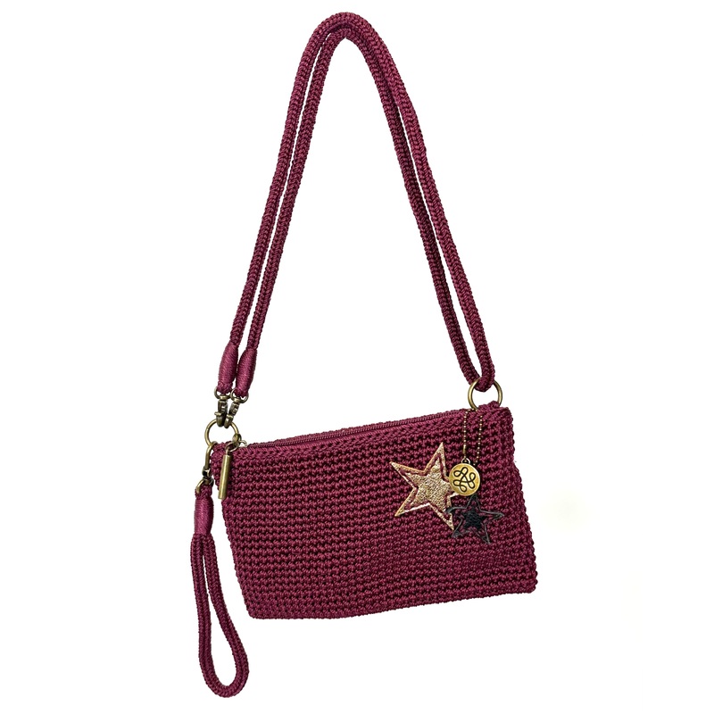 Burgundy Appliqu Crochet Crossbody / Wristlet