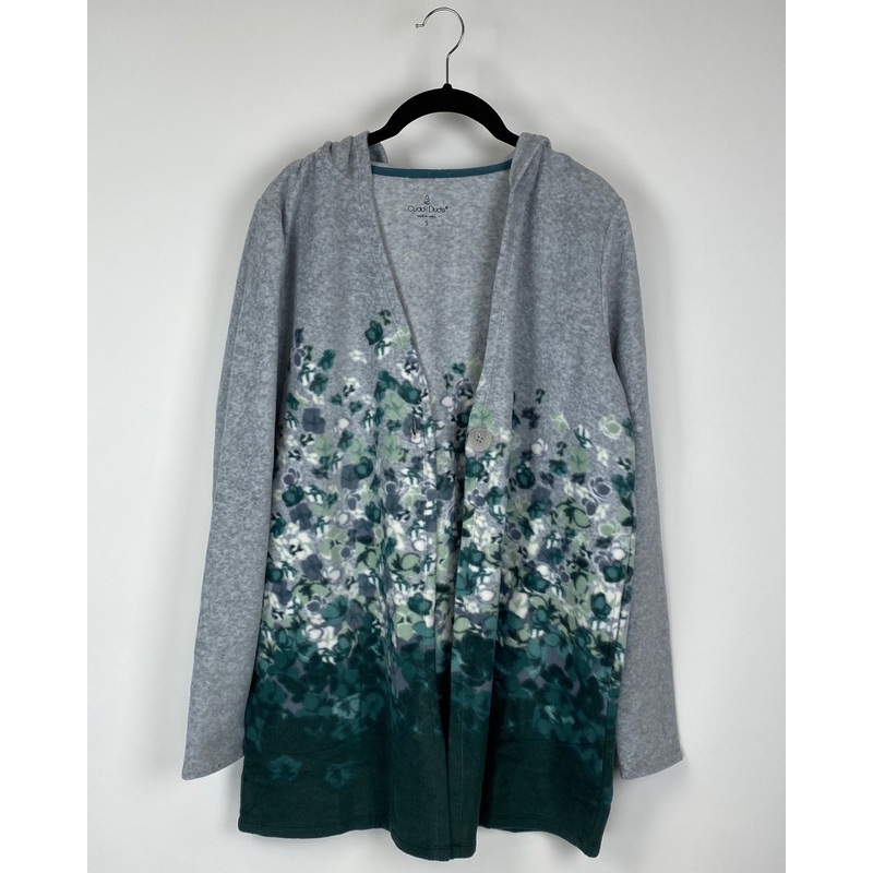 Green And Grey Fleece Printed Cardigan – Extra Small and Small Extra Small