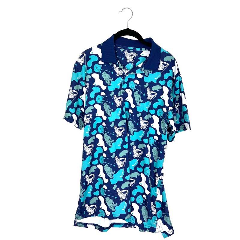 MENS Dark Blue Golf Patterned Golf Shirt – Slim Medium