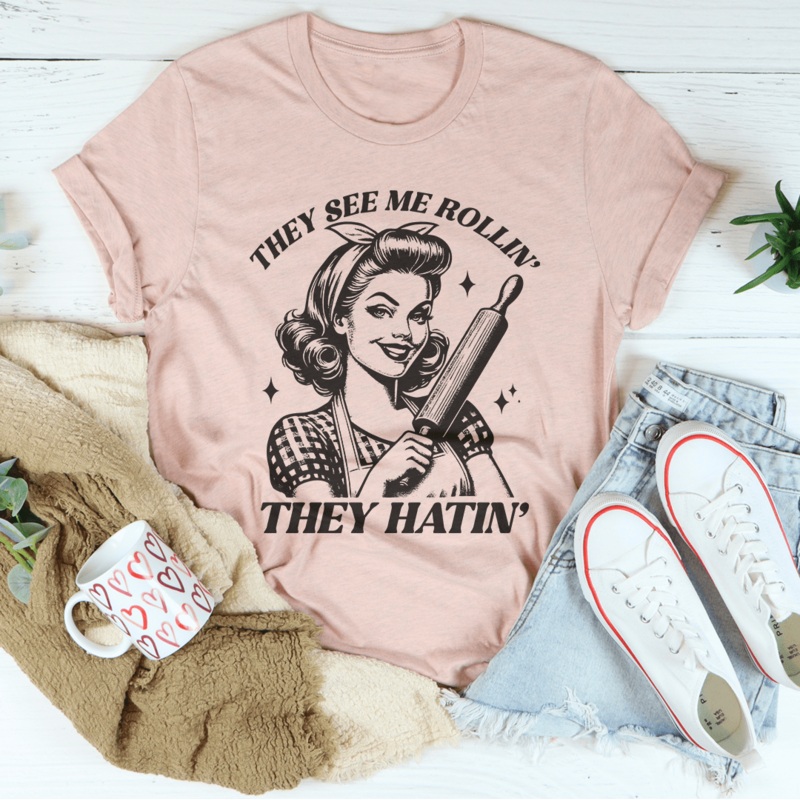 They See Me Rolling They Hatin Tee Heather Prism Peach S