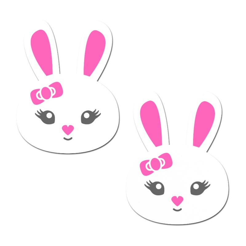 Bunny: Cute White Bunny with Pink Heart Nose, Ears, & Bow Nipple Pasties By Pastease o/s White