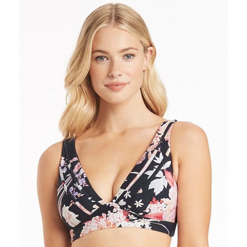 Sea Level Martini Longline Tri Bikini Top – Black Floral 12
