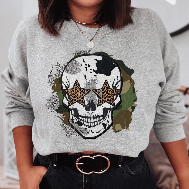 Distressed Skull Sweatshirt Sport Grey S
