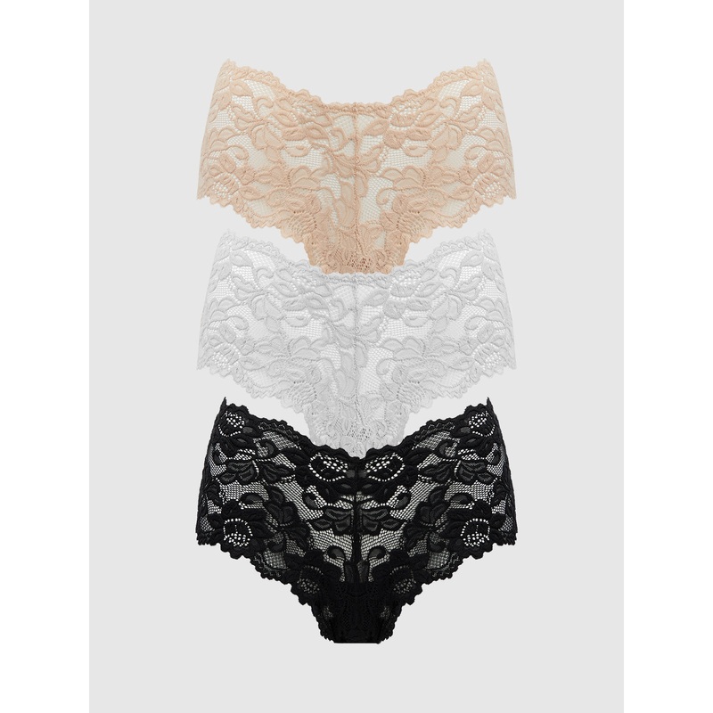 Jessica Lace Cheeky 3 Pack Black/Nude/White S