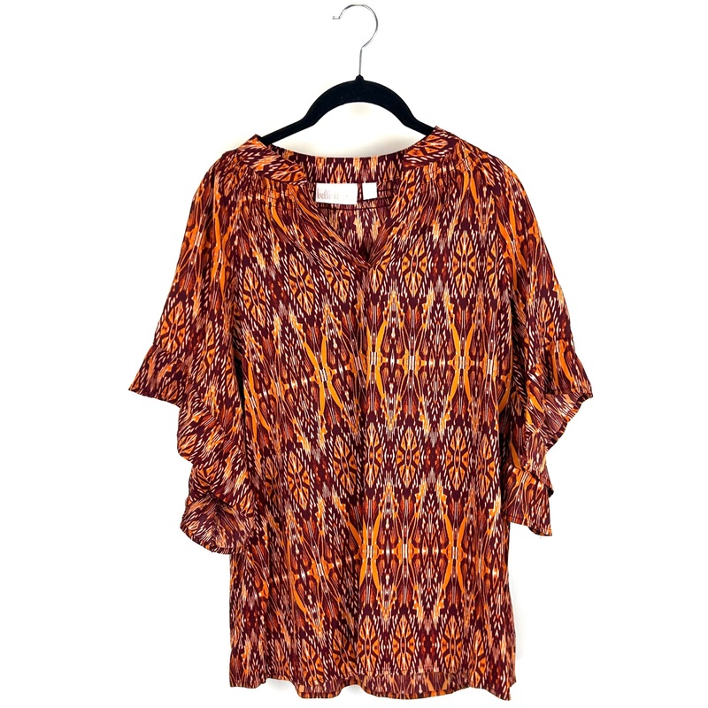 Orange and Brown Abstract Pattern Short Sleeve Blouse – Size 6/8