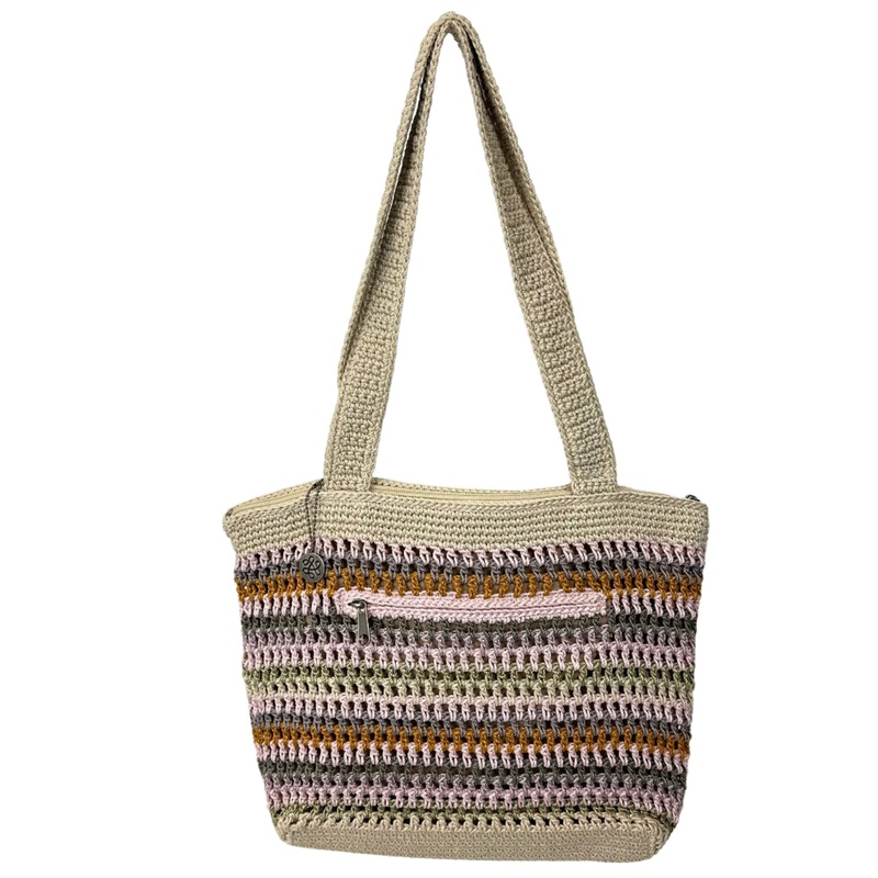 Tan and Multicolor Stripe Crochet Shoulder Bag