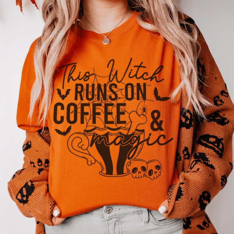 This Witch Runs On Coffee & Magic Tee Burnt Orange S