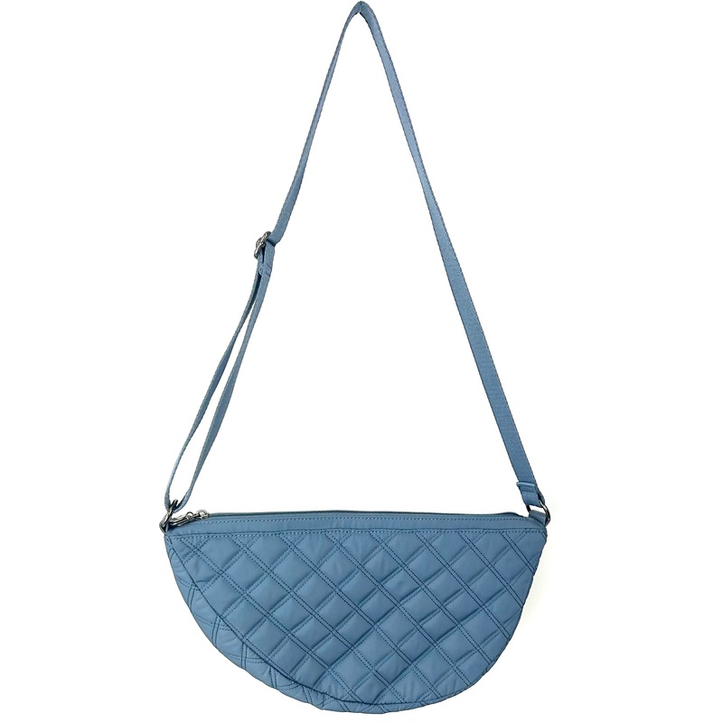 Blue Quilted Crescent Shoulder Bag