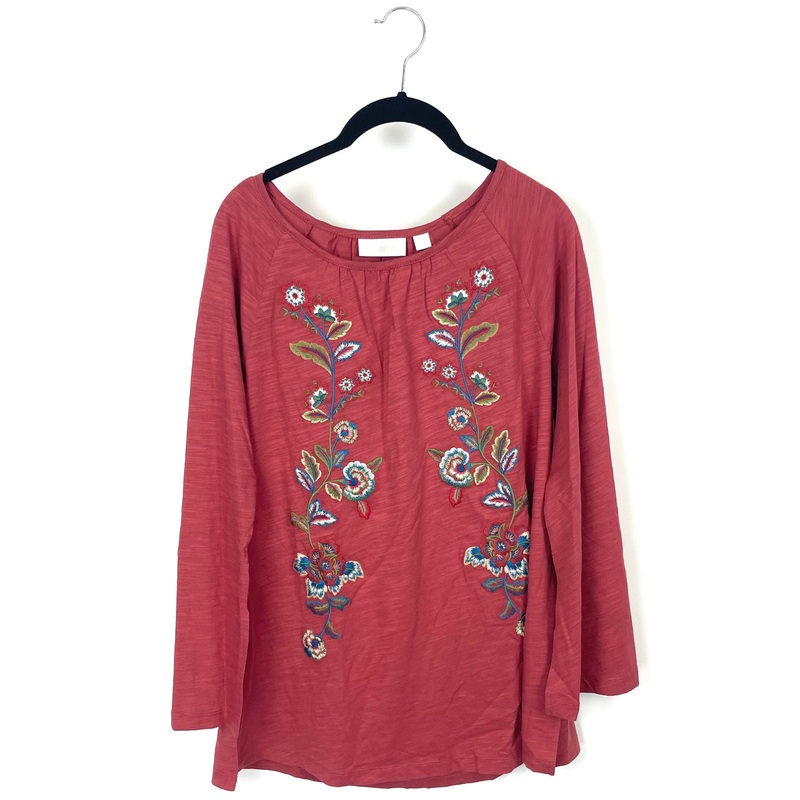 Dark Red Embroidered Long Sleeve Top – Small/Medium, Large/Extra-Large Small