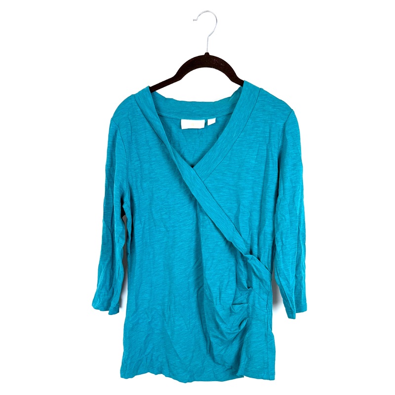 Dark Teal 3/4 Sleeve Ruched Top – Size 6/8
