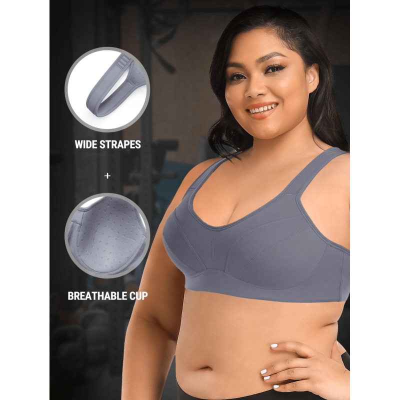 High Impact Full Coverage Plus Size Sports Bra Grey 36C/80C