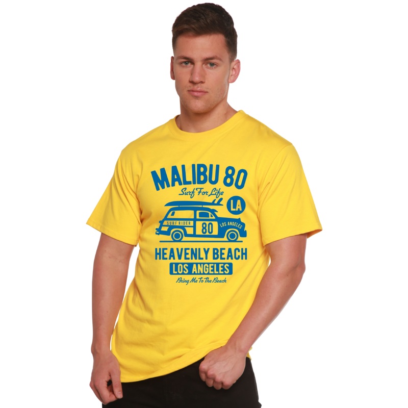 Malibu 80 Men’s Bamboo Viscose/Organic Cotton Short Sleeve Graphic T-Shirt Medium Black