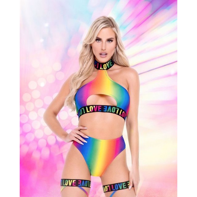 Pride Rainbow Halter Neck Keyhole Top Small Multi Rainbow