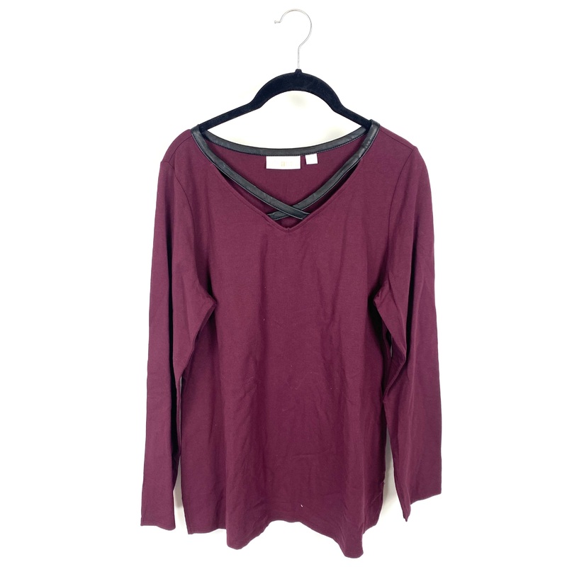 Red Faux Leather Neckline Top – Small/Medium