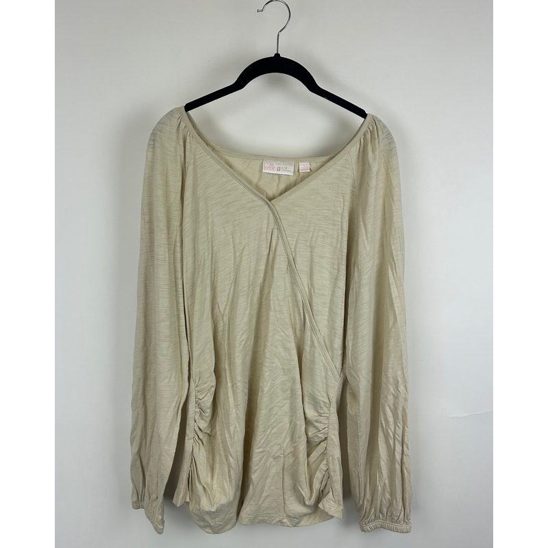 Tan Faux Wrap Long Sleeve Top – Size 14/16