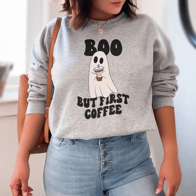 Boo But First Coffee Sweatshirt Black S