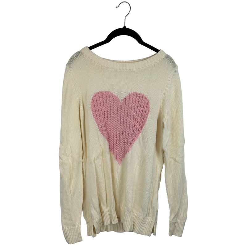 Cream and Pink Heart Knit Sweater – Size 6/8