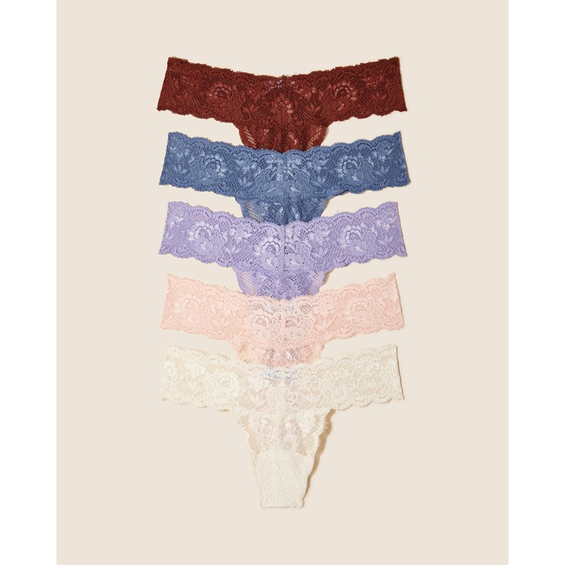 Cutie Lr Thong 5 Pack Ticino Luzerne Blue Alpine Flower Pink Lilly Moon Ivory One Size